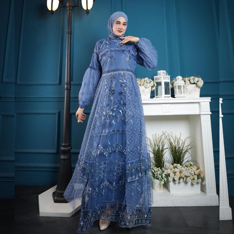 RAISHA-Jeehan  Dress/ gamis/ Gaun Pesta Wanita Muslim Untuk  Lebaran, Wisuda, Kondangan full tile  brokat simple tebal dan mewah 1