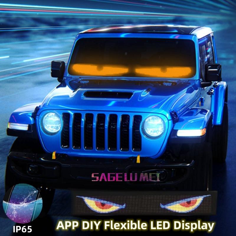 Product Introduction of Multilingual Car LED Matrix Pixel Panel Scrolling Advertising Smart Blue-tooth App Control for Car Truck Devil's Eye Signs Light 32