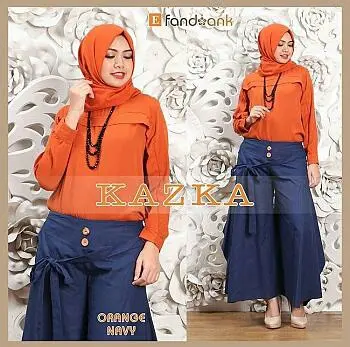 Setelan Muslim Set 3 in 1 Kazka Baju Celana Kulot Kancing Karet Panjang Wanita Dewasa 2