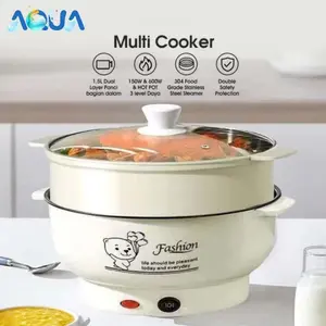 【AQUA】Panci Listrik Kapasitas 1.5L Panci Serbaguna Anti Lengket Dengan Kukusan 2 Mode Panas