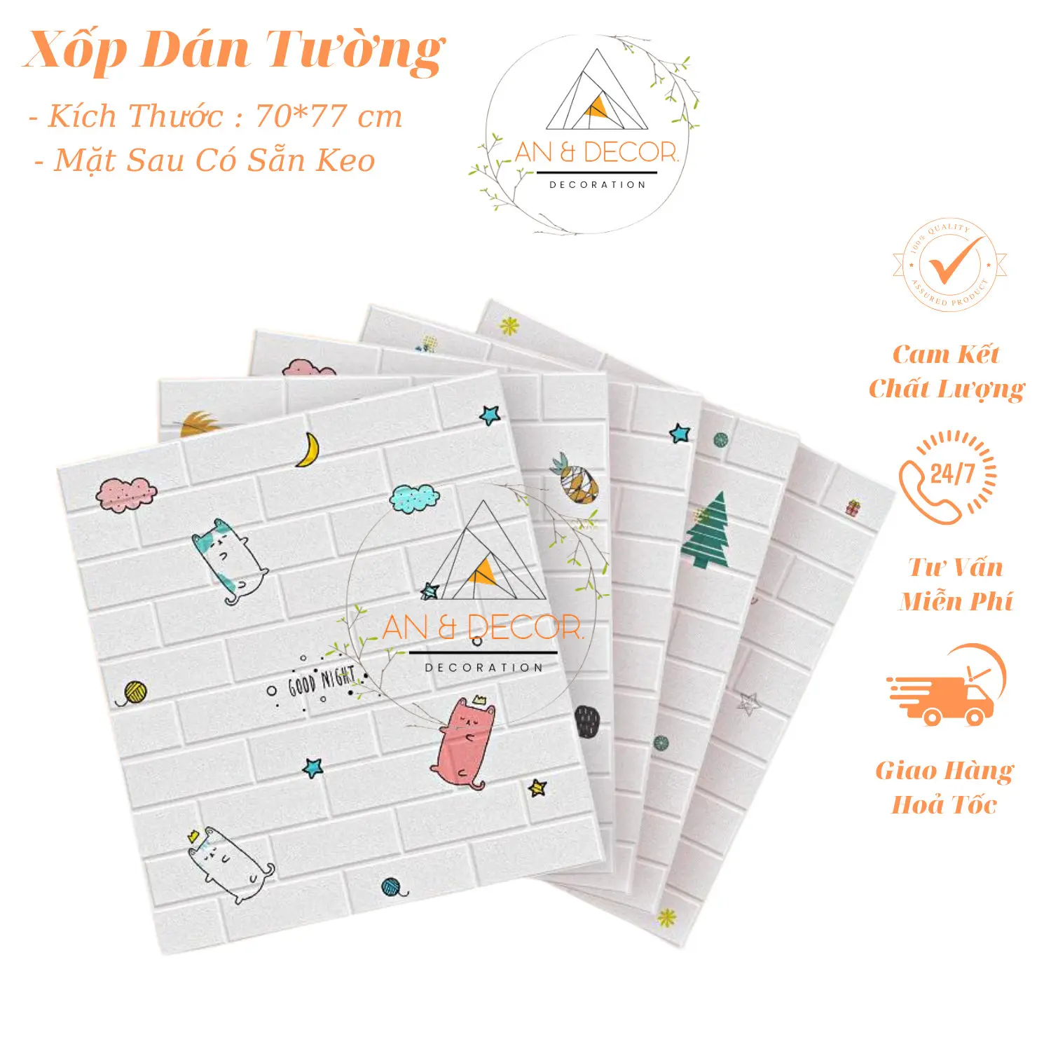 Xốp dán tường hoạt hình 3D, kích thước 70x77 cm, có sẵn keo mặt sau - Decor, Decor Phòng