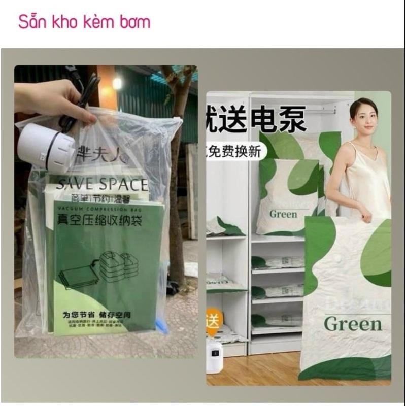 Combo 6 túi hút chân không xanh lá đựng quần áo, chăn màn + bơm điện Tongkhogiare01 5