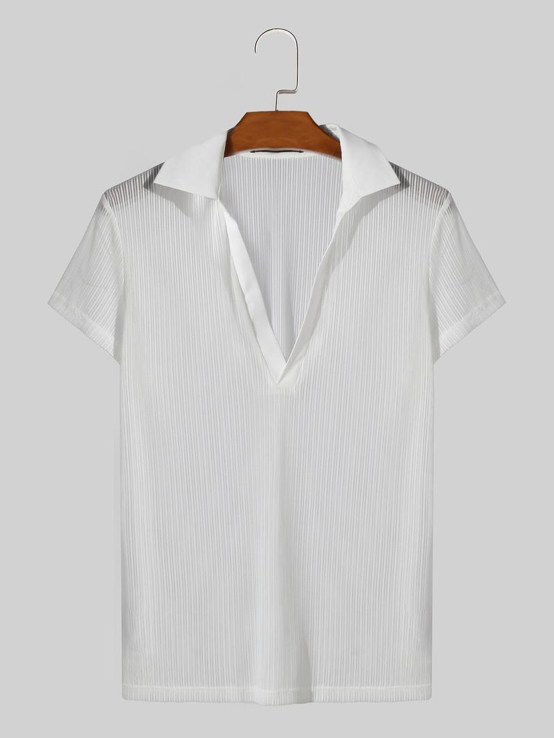 Product Introduction of Men's Solid Sheer Polo Shirt, Casual Regular Fit Short Sleeve  Top for Summer, Fashion Men's Clothes for Daily Wear 8
