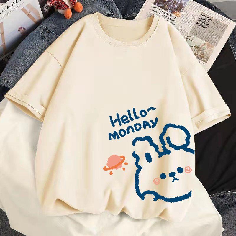 Áo Thun Dáng Rộng Ngoại Cỡ Hàng Mới Về, 100% Cotton, Thích Hợp Cho Học Sinh Nữ, ngắn Tay, Cỡ 32,50 Kg-100,00 Kg, Áo Mùa Xuân-Hè, Hợp Xu hướng, 2024 1