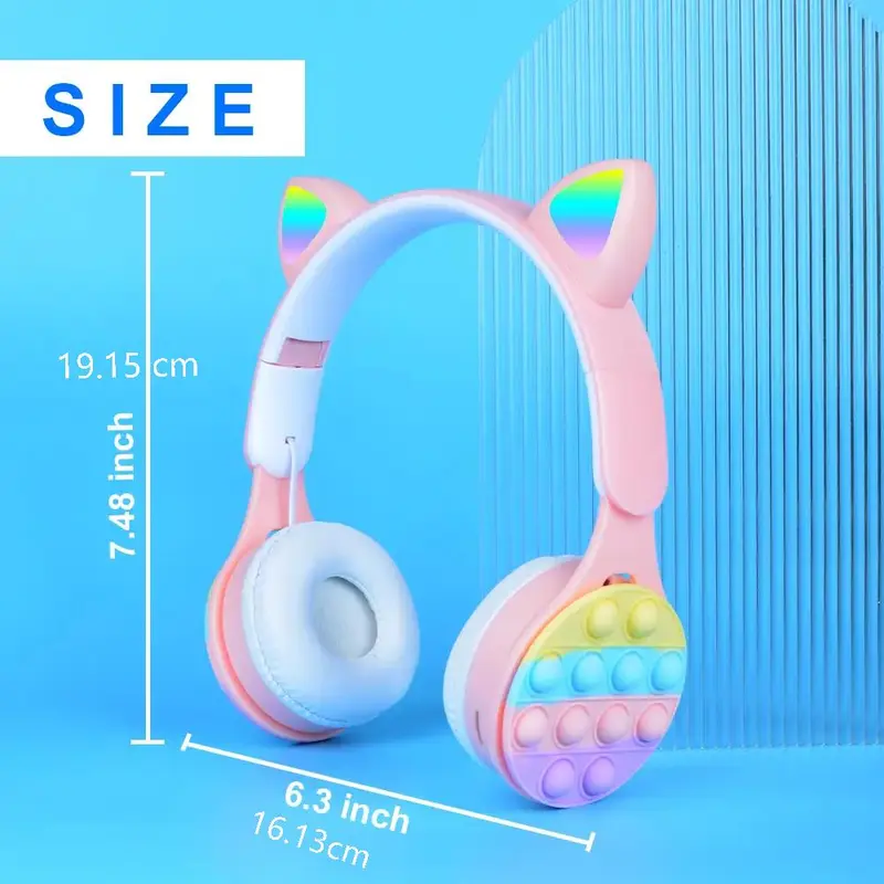 Cartoon Ear Design Foldable Wireless Headphone, Over-Ear Wireless Gaming Earphone, Portable Folding Noise Cancelling Headset for Home Outdoor, Audio Device, Pink Earphones 1