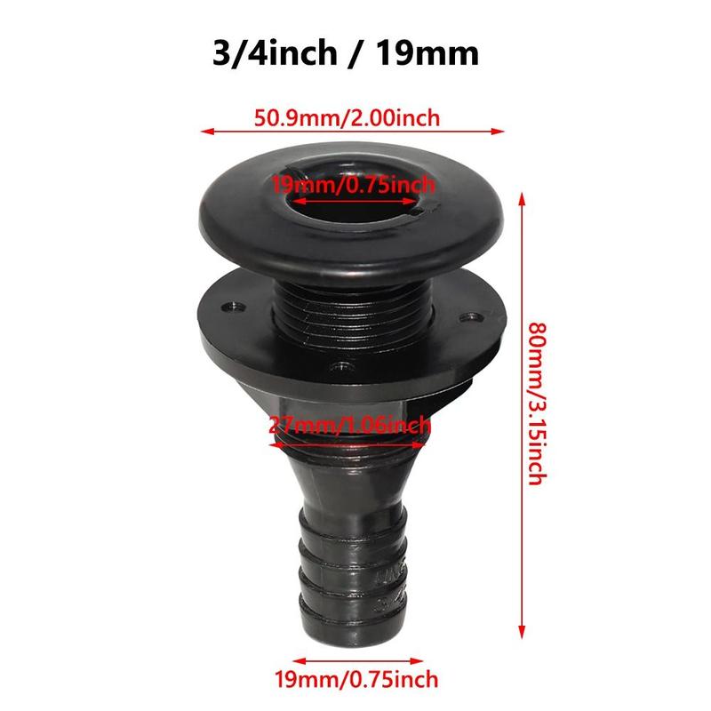 Product Introduction of Practical 3/4 inch Thru Hull Fitting 19mm Black Thru Hull Fittings for Boats Boat Accessories 16