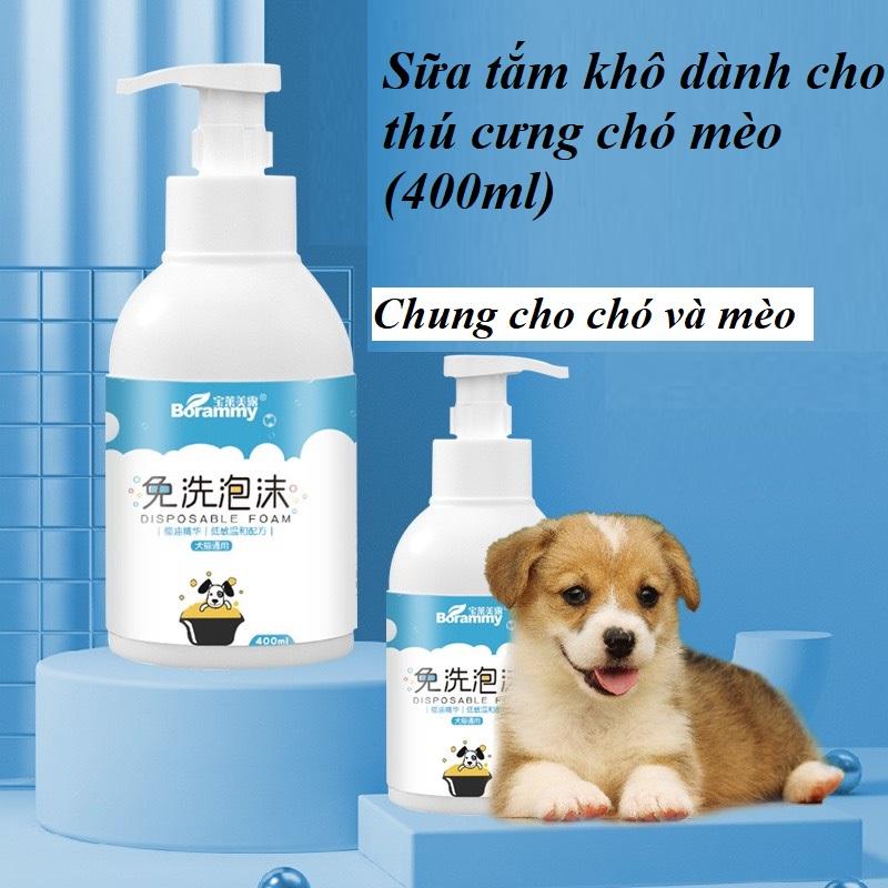 [HÀNG MỚI VỀ] Sữa tắm Borammy khô cho mèo Bọt tắm khô cho chó khử mùi làm sạch lông (400ml)