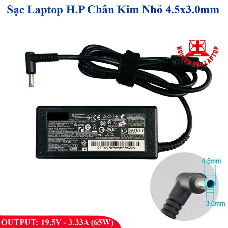 Sạc Laptop HP 19.5V - 3.33A (65W) chân kim Nhỏ 4.5x3.0mm viền xanh