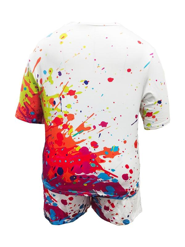 Plus Size Two-Piece Set Colorful Graffiti Print Tee & Elastic Waist Shorts Two-Piece Set, Casual Round Neck Short Sleeve T-shirt & High Waist Shorts, Women's Outfits for All Seasons 6