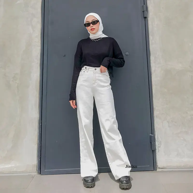 JINISO UNDER AGE - 442 Adjustable Baggy Highwaist Celana Jeans Wanita Warna Khaki 6