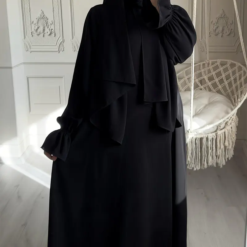 Khăn Trùm Đầu, Thiết Kế Tích Hợp Tay Áo Hoa, Vải Nida, Dáng Rộng Vừa Vặn, Abaya Thoải Mái, Quần Áo Cầu Nguyện Hàng Ngày Cho Phụ Nữ, Thích Hợp Cho Mùa Xuân, Mùa Hè Và Mùa Thu, Áo Choàng Hồi Giáo, Váy Hồi Giáo, 1 Mảnh 2