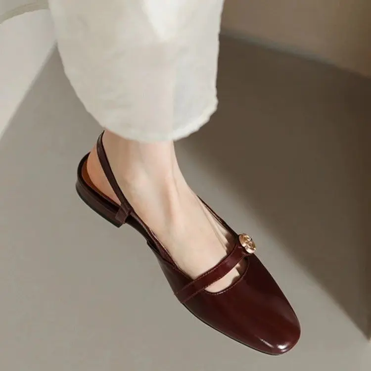 Women's Flat-Heeled Shoes round Toe Square Heel Ankle-Strap Buckle Closed Toe Sandals 35-Size 40