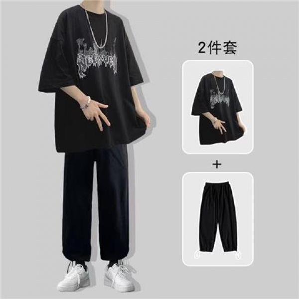 Bộ Đồ Áo Thun Nam, ngắn Tay, Dáng Rộng Vừa Vặn, Quần Áo Mùa Hè, Hợp Xu hướng Và Dễ Phối Đồ Phong Cách Hồng Kông, Tay Lửng Quần Thường Ngày Cho Nam, 12 Menswear 6