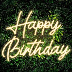 Letrero de neón “Feliz cumpleaños”, 1 unidad, luz decorativa con diseño de letras alimentada por USB, montaje en pared para celebraciones de cumpleaños y festividades.