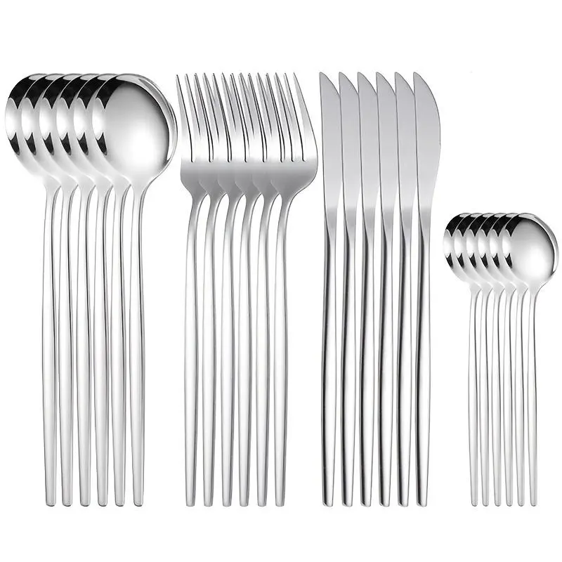 Stainless Steel Tableware Set, 24pcs Including Spoon, Fork, Knife, Dessert Spoon, Cutlery & Tableware for Home Dining Room Party, Mirror Polished Flatware Set