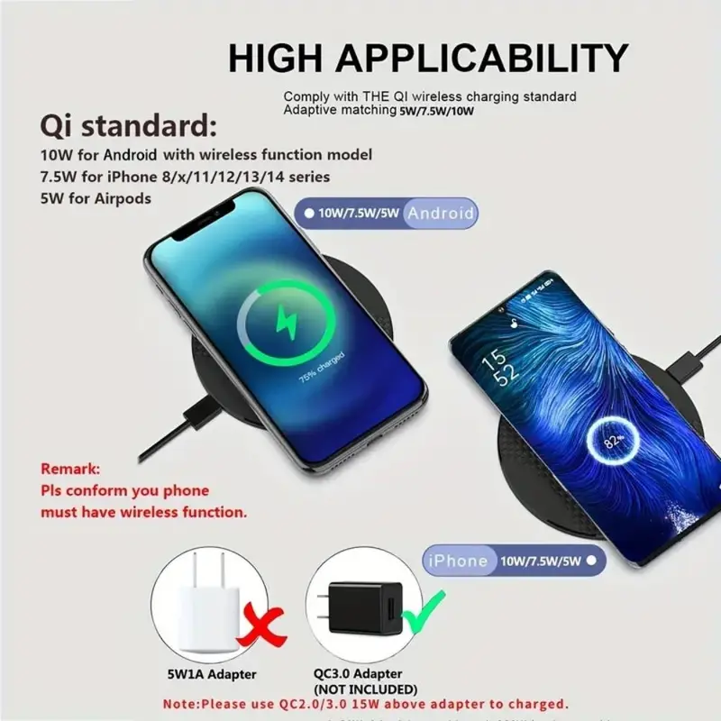 Wireless Charger Pad Stand for Smartphone, Desktop Ultra-thin Mobile Phone Charging Station, Portable Charger for iPhone 15 14 13 12 11 Samsung Xiaomi Phones, Electronic Product, Valentine's Day Gift 7