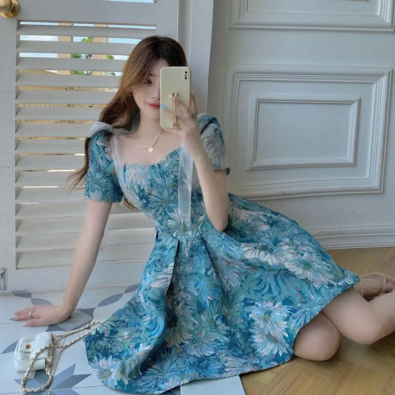 Dress Baby Blue Barbie Doll Mini Dress - Dress Casual Kasual / Dress Import Impor / Gaun Pesta Formal / Party Dress / Daisy Dress Bunga Biru Panjang Pendek Remaja  Tutu  Wanita 3