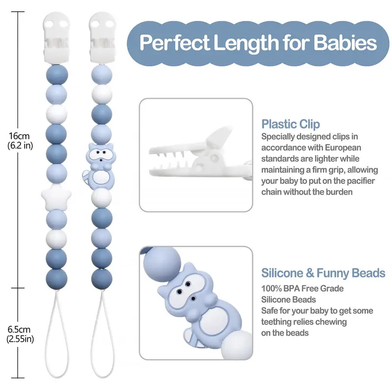 Silicone Pacifier Chain, 2 Counts/set Baby Teether Pacifier Anti-drop Chain, Baby Teething Relief Pacifier Holder, Baby Teether, Baby Care & Health 1