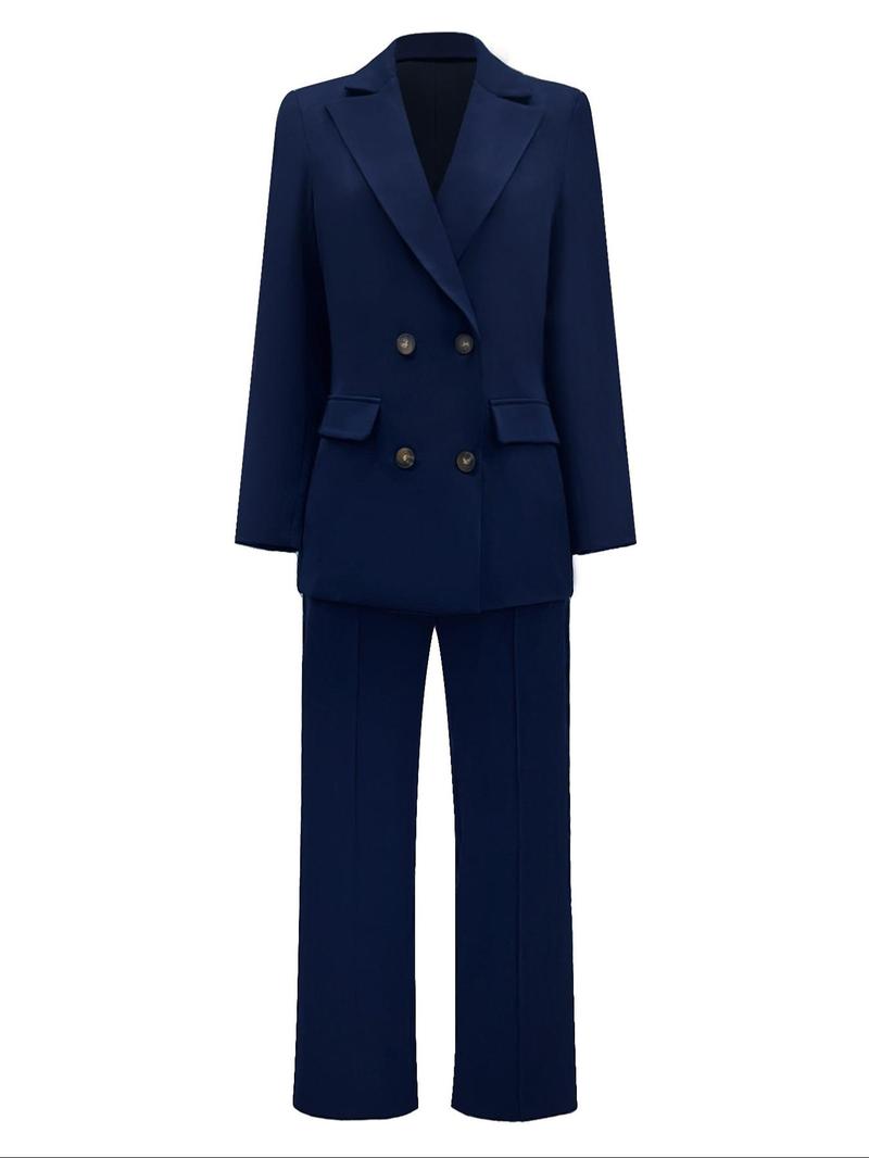 Product Introduction of Women's Solid Double Button Lapel Neck Blazer & Pocket Trousers Two-piece Set, Elegant Fashion Casual Two Piece Outfits for Work Office Business, Co-ord Sets, Ladies Fall & Winter Clothes 8