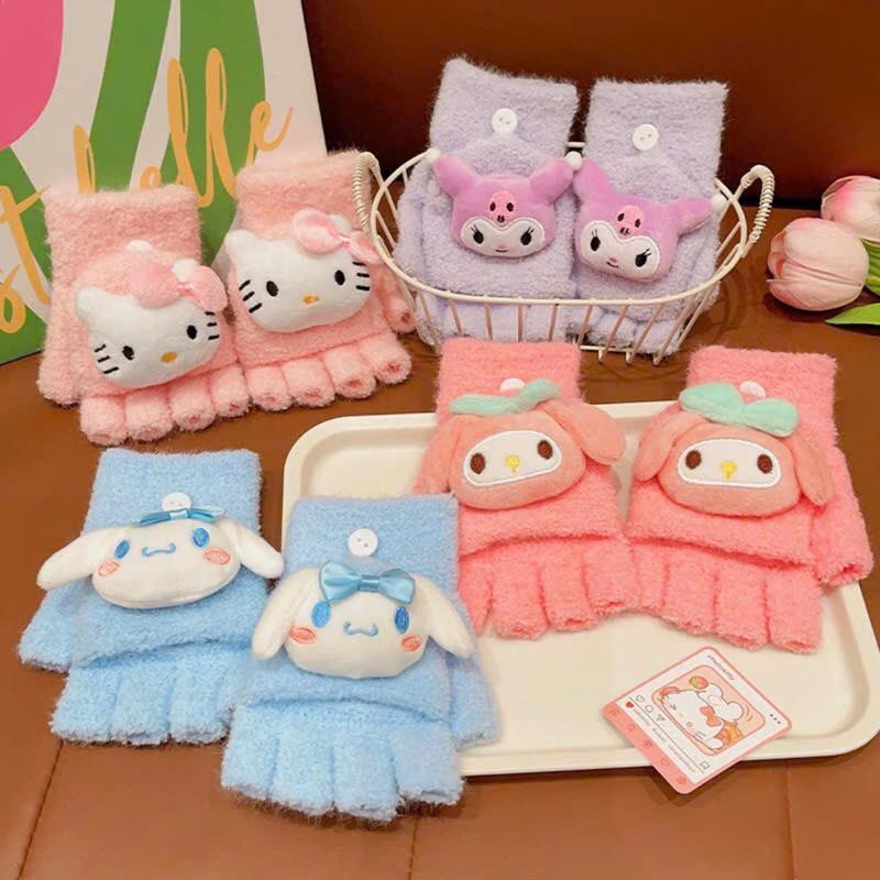 Găng tay len giữ ấm nhều màu nhiều mẫu hoạ tiết koromi melody kitty xinh xắn dành cho các bé gái Voi 0