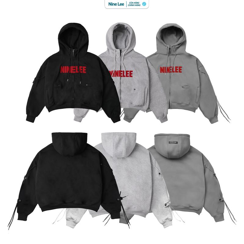 Áo Hoodie Nine Lee Phối Dây Khóa Zip Phong Cách Đơn Giản Basic Menswear Nam  - HD005 Menswear Nam áo  hoodie