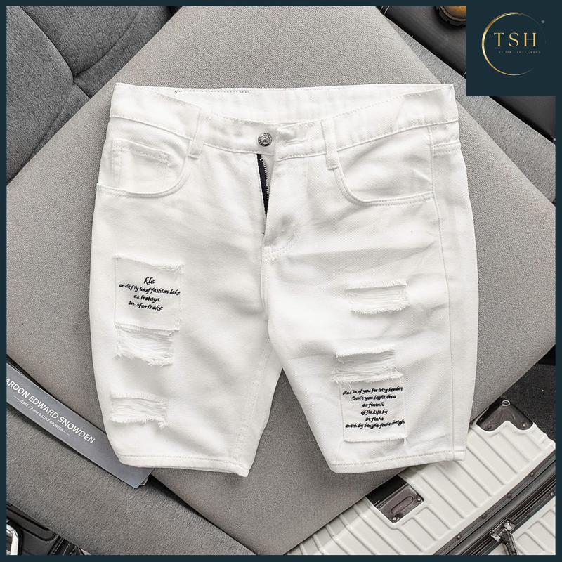 [ TSH ] - Mã Số 206 Quần short jean nam trắng có thêu chữ chất liệu jean cotton không co giãn như hình chuẩn from dáng có nhiều mẫu mới dành cho nam ( HÌNH THẬT TỰ CHỤP) Menswear Có Túi