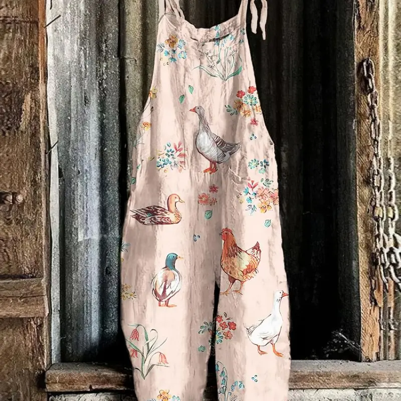 New Stylish and Comfortable Breathable Refreshing Farm Cute Animal 3D Printed Jumpsuit Casual Loose Plus Size Women's Halter Jumpsuit for Summer fleabag  jumpsuit