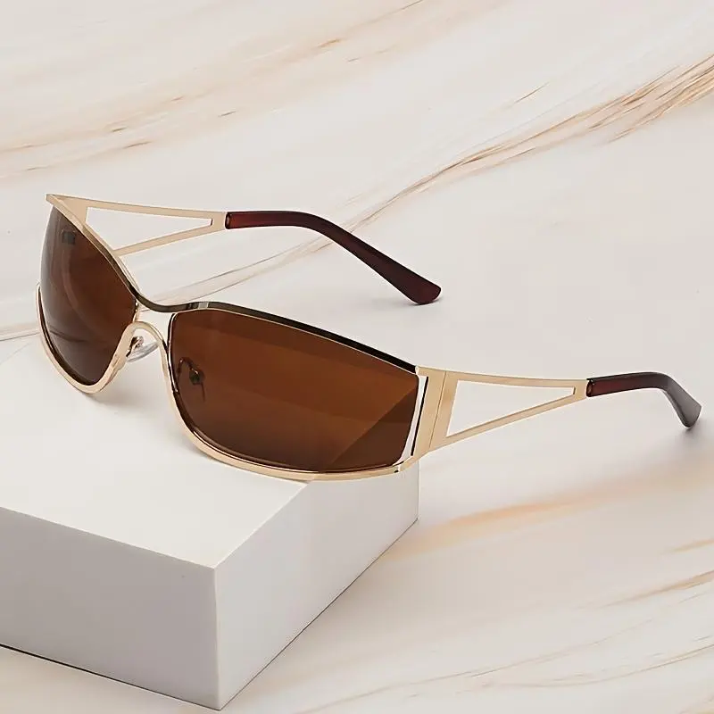 Metal Frame Glasses| Futuristic Y2K Cat-Eye Fashion Glasses for Women & Men - Stylish Hollow Frame, Small Rectangular Lenses, Perfect Activities, Party Wear, Glasses|Y2K Fashion|Lightweight Design, Accessories mother's d 6