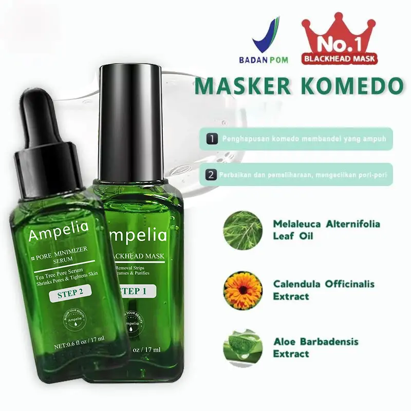 【Masker pembersih komedo】 Ampelia Masker komedo Blackhead Remover Mask Step 1 & Step 2