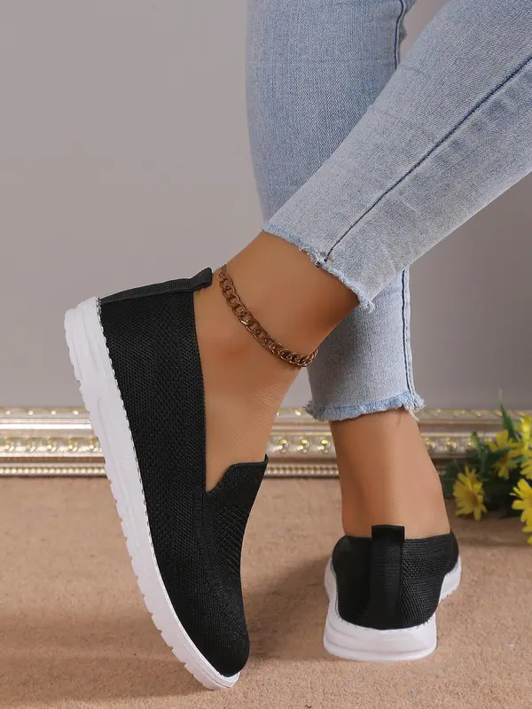 Women's 1 Pair Minimalist Casual Plain Round Toe Slip on Shoes, Lightweight Breathable Slip on Flats For Daily Wear 5