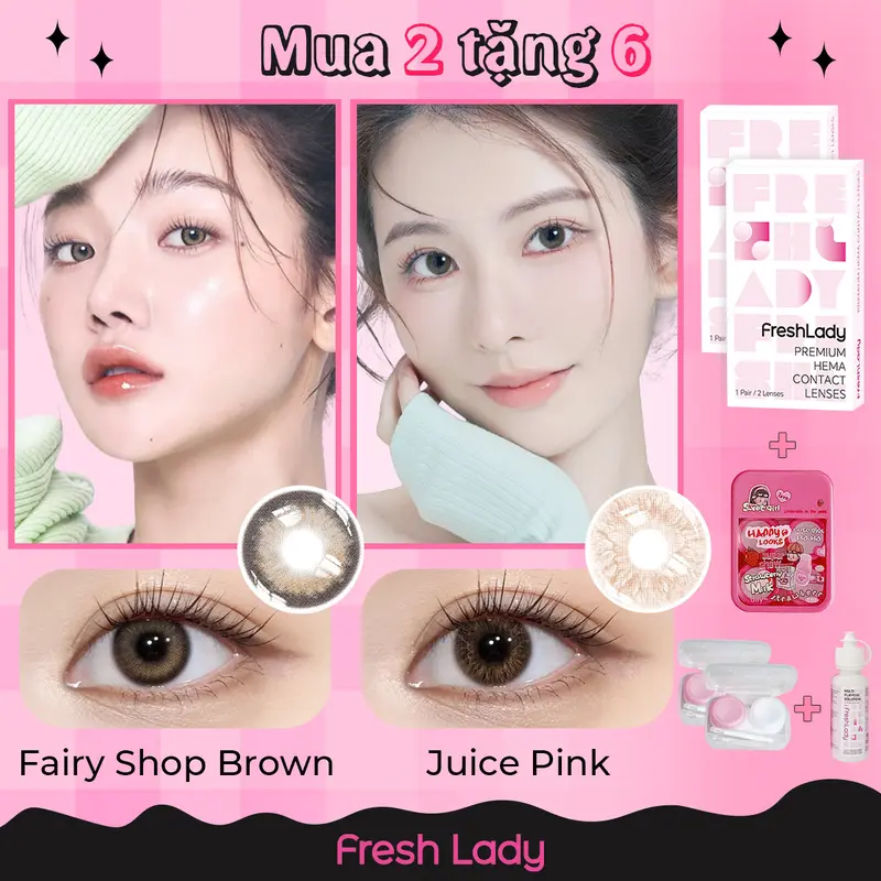 Lens kính áp tròng Fresh Lady được 6 sản phẩm màu nâu xám đen 6 tháng 0 độ làm cho đôi mắt to hơn  nửa năm 3