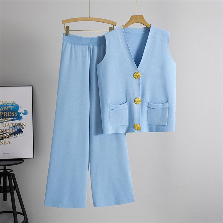 Product Introduction of New summer women's wear in 2025: a fashionable set consisting of a knitted vest with golden buttons and a midi skirt, and a homewear package. Clothes Womenswear 2