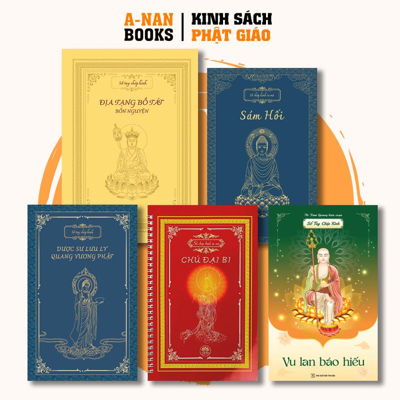 Combo 5 vở chép kinh, sổ chép kinh in mờ cao cấp kinh Địa Tạng, Sám Hối, Dược Sư, Chú Đại Bi, Vu Lan - Anan books