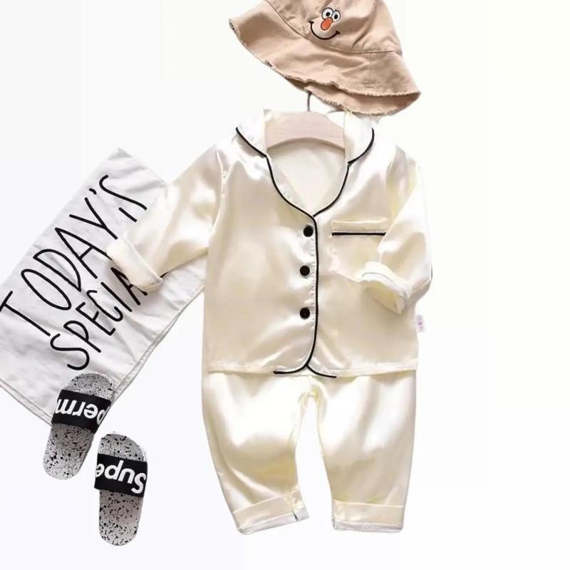 Bộ quần áo pijama lụa trơn dài tay cho bé, đồ bộ ngủ cho bé trai bé gái mặc cực xinh từ 6-27kg Satin