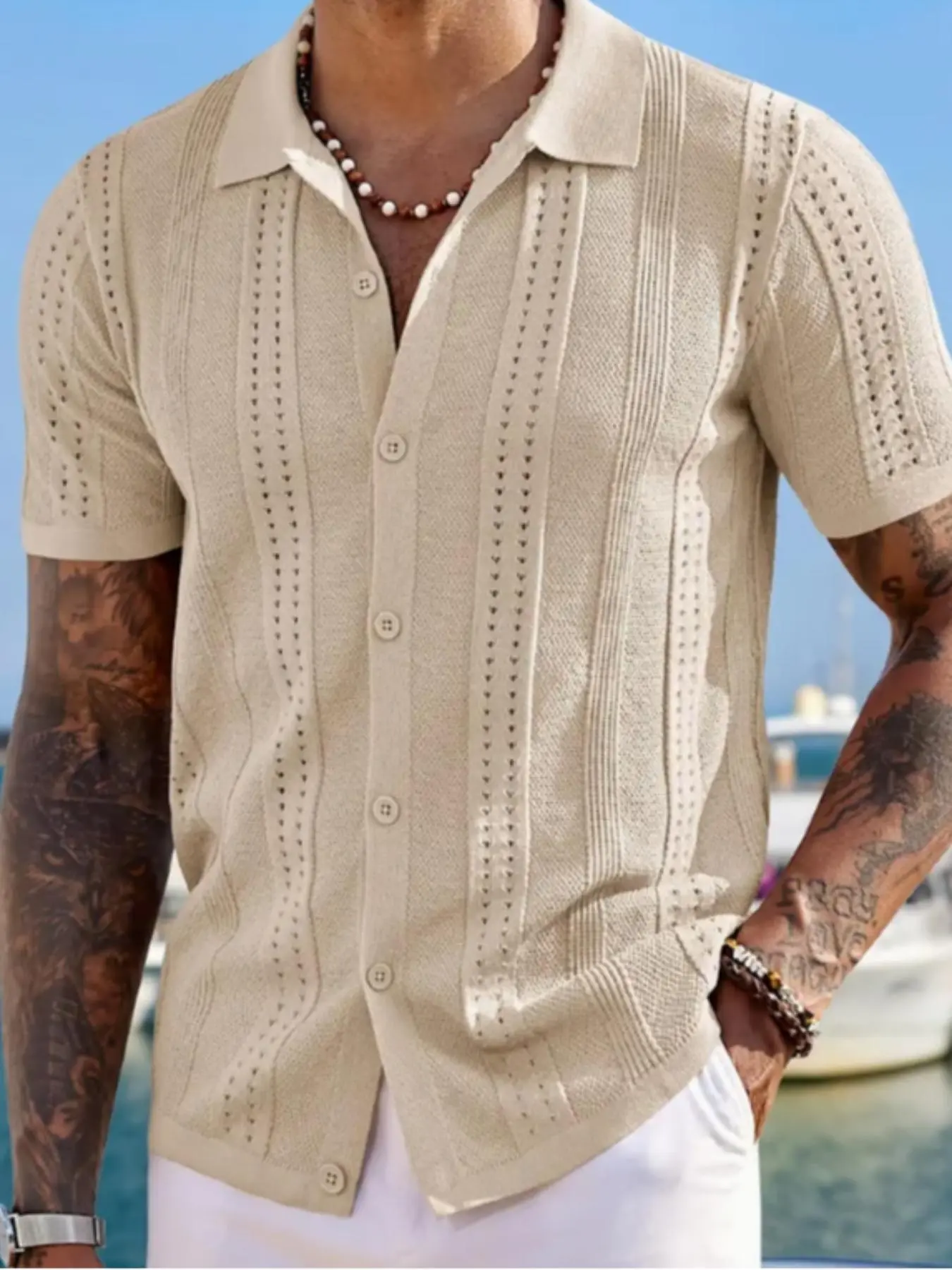 Men's Regular Fit Striped Print Short Sleeve Polo Shirt, Casual Breathable Comfortable Top for Summer, Fashion Men's Clothes for Daily Wear
