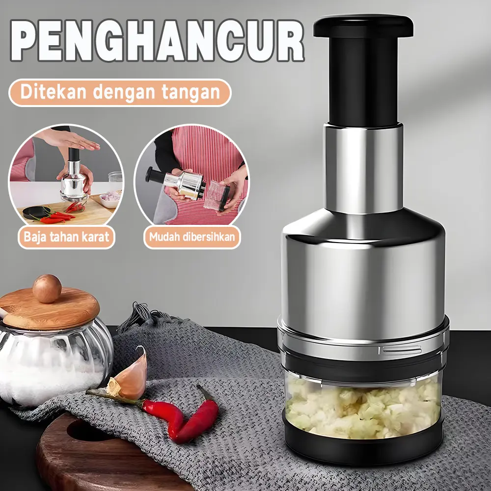 Alat Penghancur & Pengiris Bawang Putih Tekan Tangan Multifungsi Baja Tahan Karat 304 Alat Pengepres Bawang Dapur Mudah Dibersihkan untuk Rumah Tangga