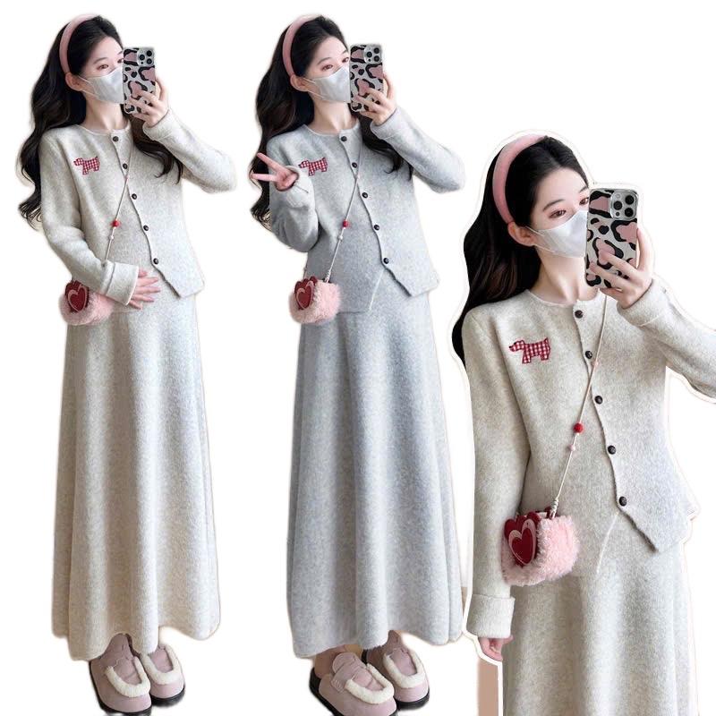 Sét Suông Đầm Bầu MAMADRESS Thu Đông Len Tăm Lông Thỏ Áo Kèm Chân Váy Freesize S43 - Váy Bầu Women Nữ Voi