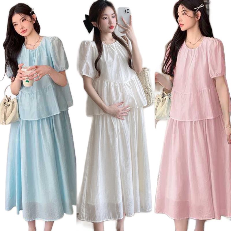 Sét bầu suông ÁO KÈM CHÂN VÁY xinh như nàng thơ thiết kế TƠ TẰM HAI LỚP mềm mại mát mẻ sang chảnh tiểu thư S23 3 màu KEM HỒNG XANH Women Nữ