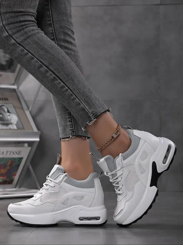 2024 Women's Colorblock Lace Up Low Top Trainers, Casual Comfortable Breathable Mesh Sports Walking Shoes for Summer 2024, Chunky Sneakers for Travel 5