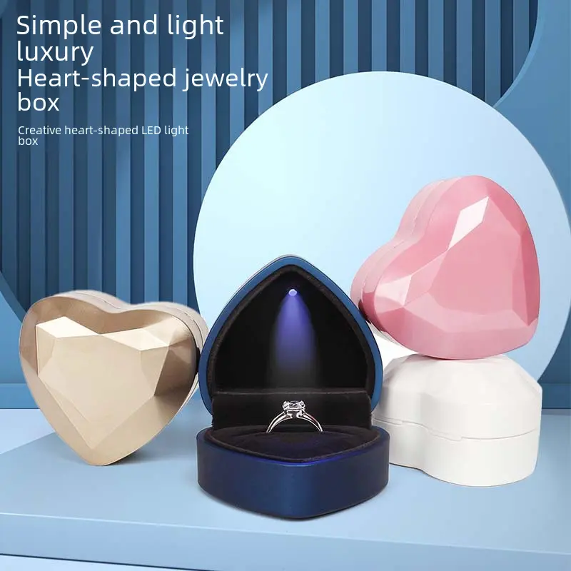 Love shaped LED with light jewelry box, diamond ring gift storage packaging box, ring box, necklace box, pendant box, in stock