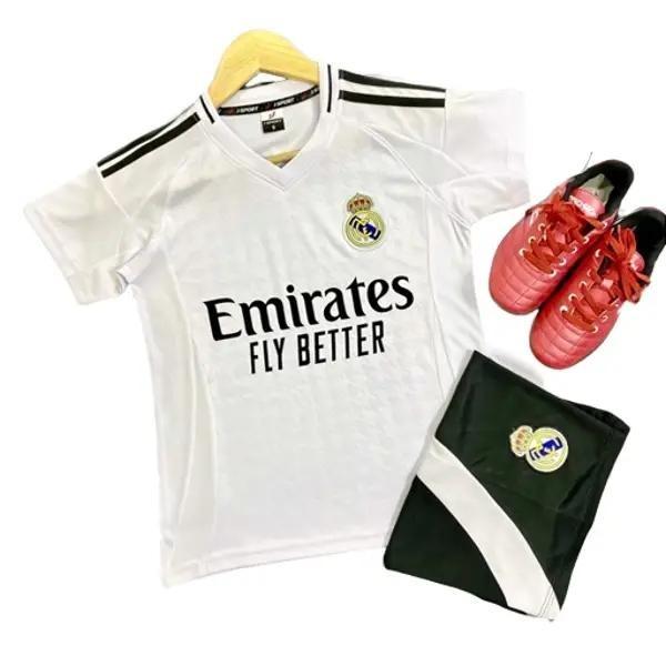 Top Mẫu Quần Áo Bóng Real Madrid 2024 sân nhà màu trắng thun lạnh thoáng mát dành cho trẻ em Kids Sport