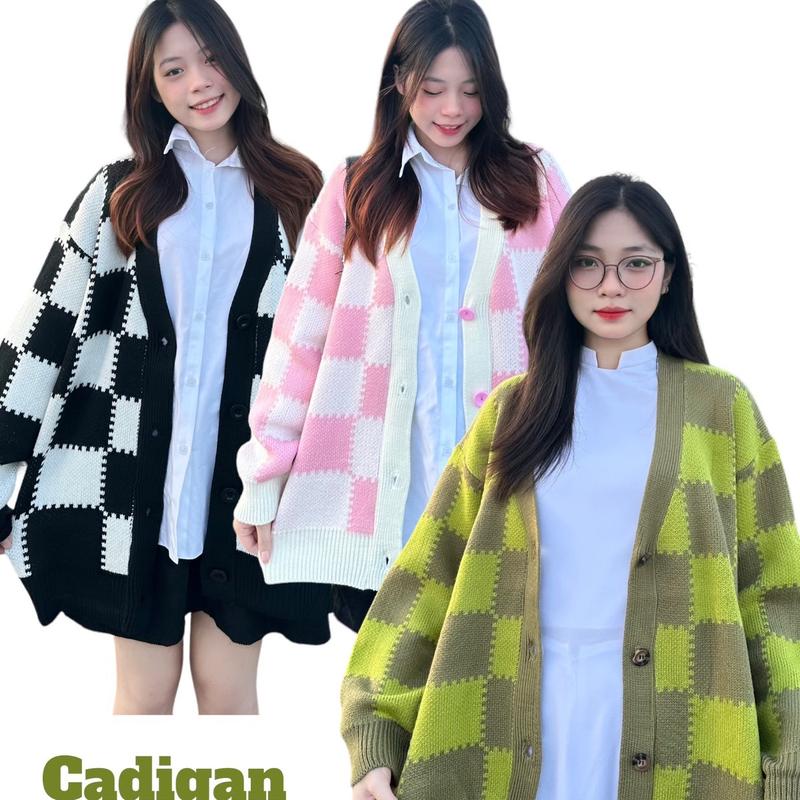 Áo Khoác Cadigan Len Caro Răng Cưa