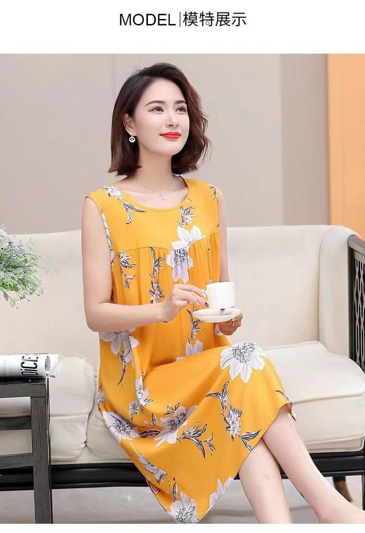 Product Introduction of Nightdress women's summer plus size sleeveless cotton silk mid-length artificial loose dress middle-aged elderly home pajamas 11