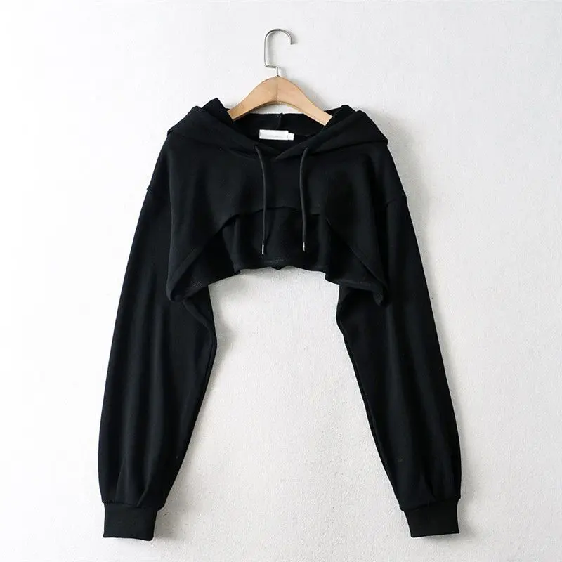 Áo Hoodie, Có Mũ Trùm Đầu, Dành Cho Nữ, Phong Cách Đầu Thu, Hàng Mới Về Năm 2024, Thiết Kế Bất Đối Xứng Cá Tính, Cropped Xén, Áo Dài Tay Siêu Ngắn 3