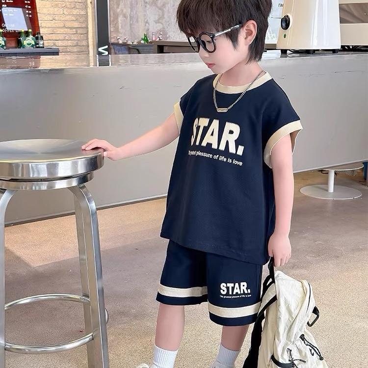 [kho sỉ mẹ gạo] 8-30kg. Bộ quần và áo ba lỗ cho bé trai mùa hè màu xanh than  chất coton bốn chiều đẹp mát, co giãn mặc đi học, đi chơi, đi du lịch. Cotton Jean