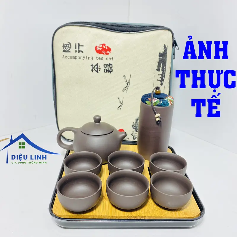 Bộ Ấm Pha Trà Gốm Sứ Tử Sa 6 Chén, 10 Món, Tráng Men Kèm Túi Đựng Xách Tay Dùng Làm Quà Tặng Dieulinhshop 8