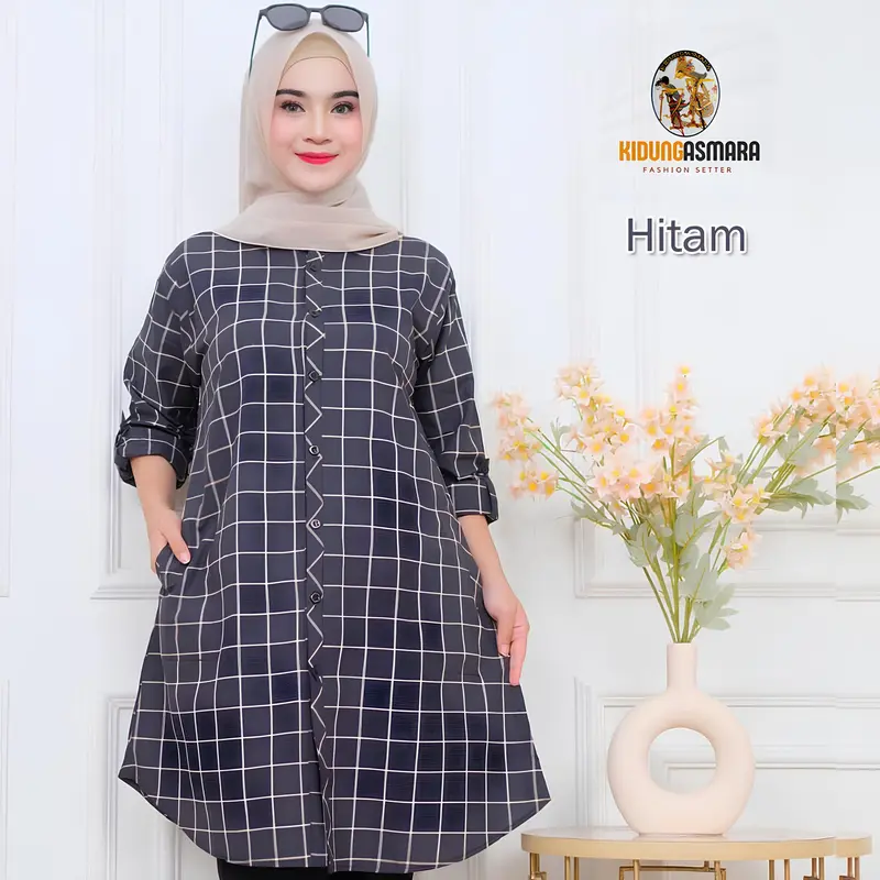 Long Tunik Panjang Kotak-Kotak Terbaru Kekinian LD 110 1
