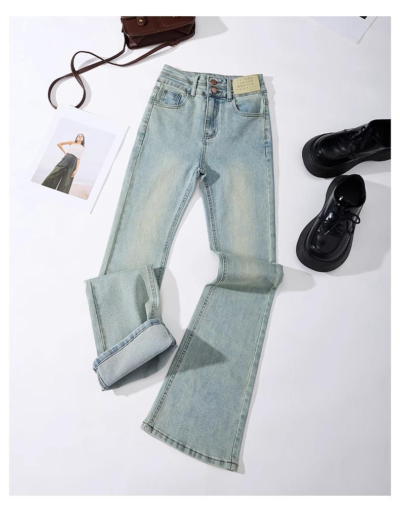 Product Introduction of Light-Colored Stretch Skinny Jeans for Women 2025 Spring Trend Niche New Style Small High Waist Slim Bell-Bottom Pants 16