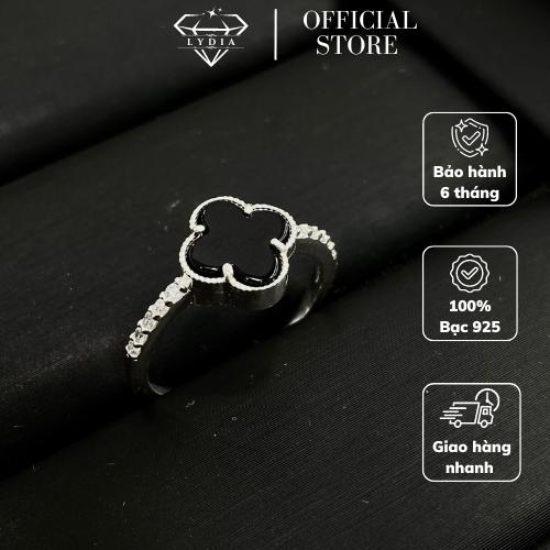 Nhẫn bạc nữ N11 - cỏ 4 lá đính đá 4 màu đen bạc thật - Nhẫn bạc nữ LYDIA