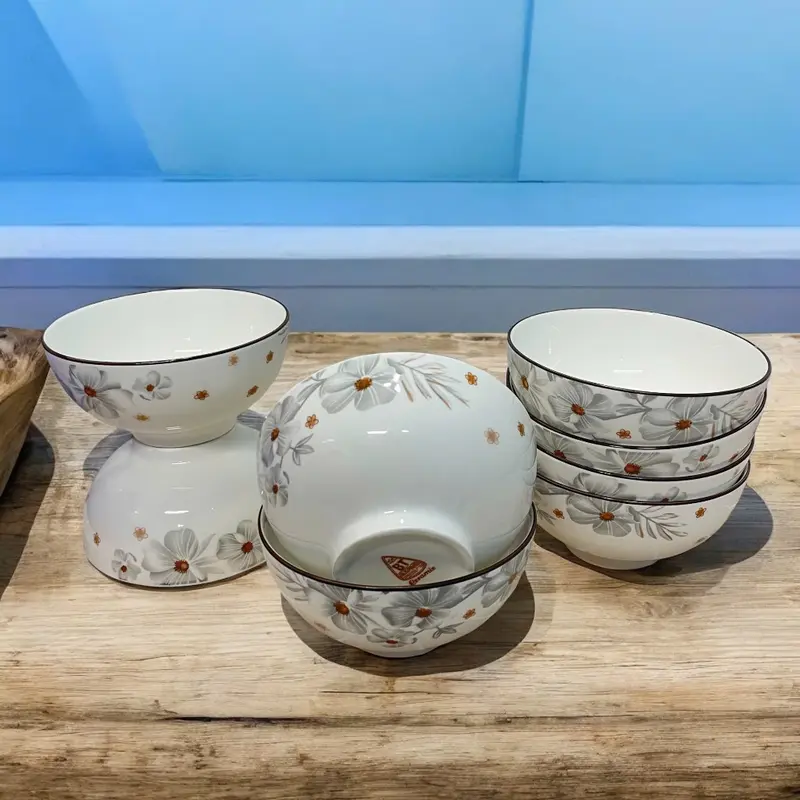 Bộ 10 Chén Sứ Ăn Cơm Họa Tiết Bông Hoa Dừa Trắng Đường Kính 11.5Cm, Bát Sứ Chén Sứ - Phương Trang 1